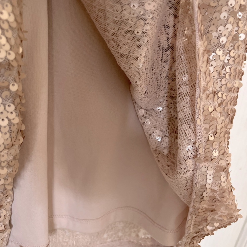 Adrianna Papell Maxi Long Sequin Gown Formal Cap Sleeves Rose Blush Champagne 4 - Picture 5 of 12